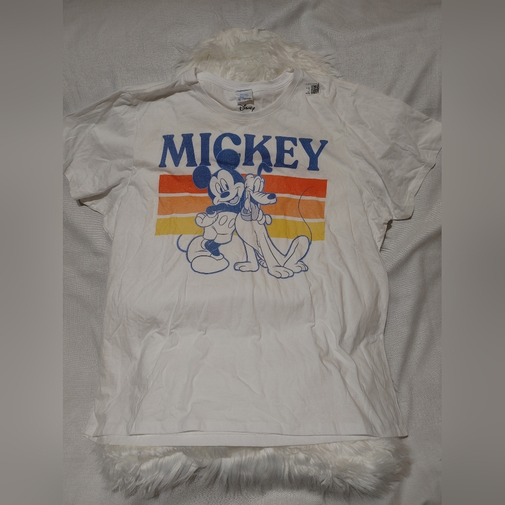 Disney Mickey And Friends Mickey And Pluto Retro Line T-Shirt White